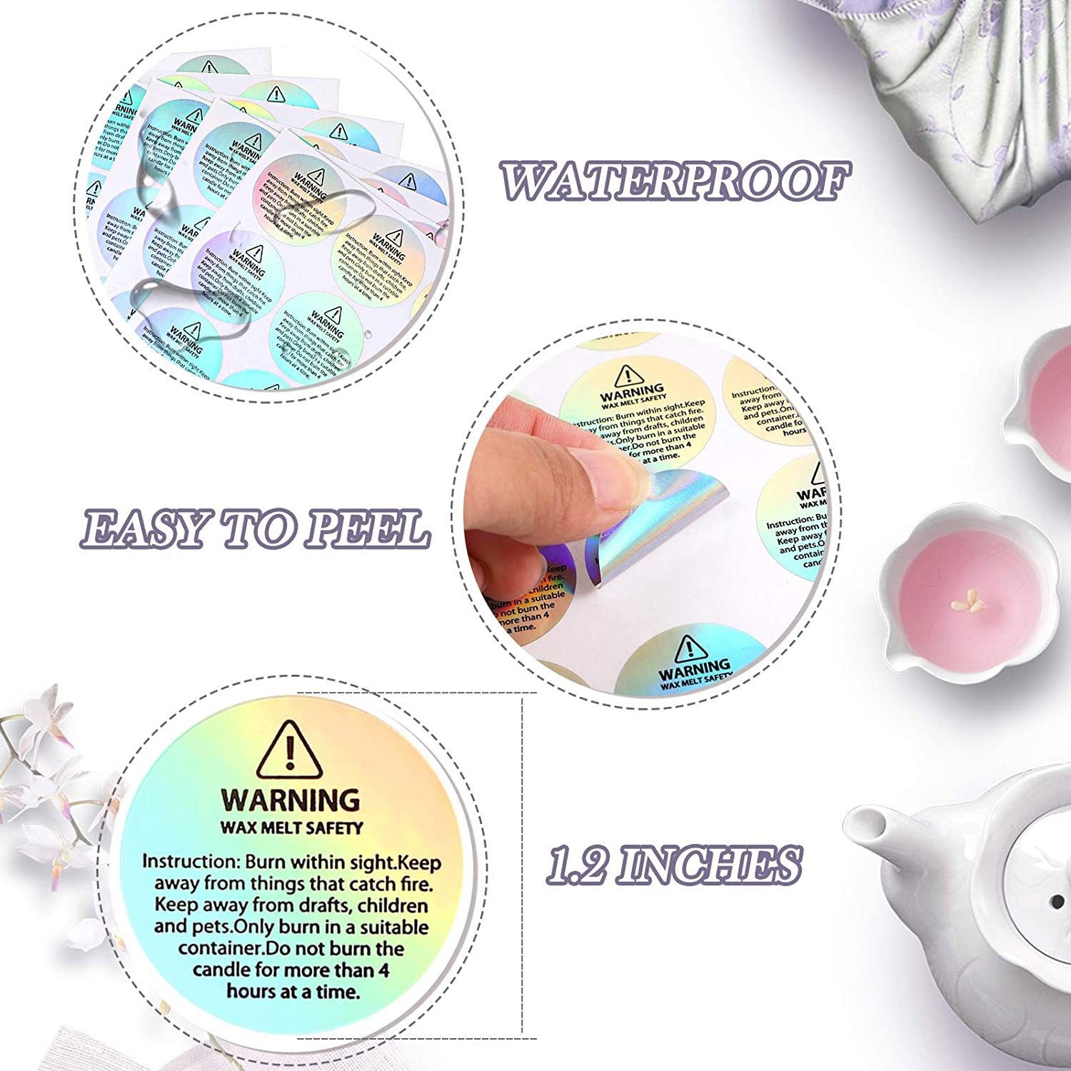 Holographic 96 Pcs Candle Warn - огляд і ціна Candle Warning Label