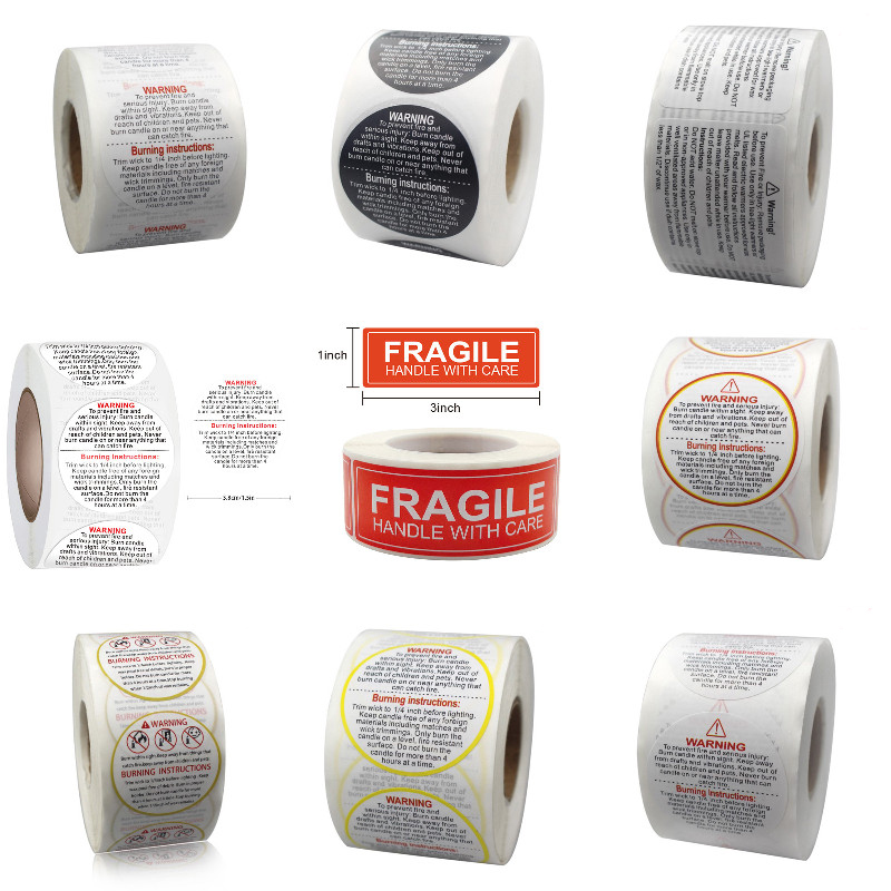 1Roll Fragile Stickers Candle  - огляд і ціна Candle Warning Label